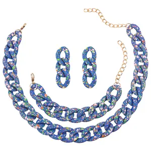 Korean retro personality watercolor lacquer speckled acrylic chain earrings bracelet necklace set