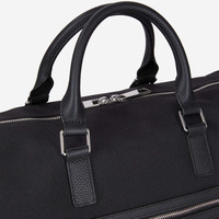 Tas Travel Holdall Logo Kustom Tahan Lama, Tas Travel Semalam, Tas Duffel Jinjing, Tas Akhir Pekan Kulit Hitam dan Kanvas untuk Aktivitas Luar Ruangan
