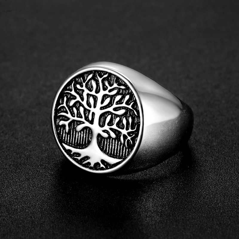 Großhandel Custom Retro Männer Schmuck ringe Vergoldeter Ring Baum des Lebens Edelstahl ringe für Männer