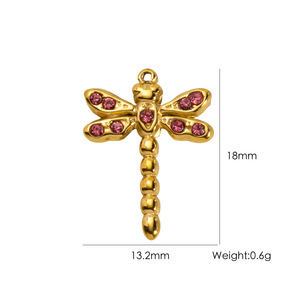 Ciondoli a Forma di <span class=keywords><strong>Libellula</strong></span> in Acciaio Inox Placcato Oro con Strass Colorati per Creazione di Gioielli Fai-da-Te - Product Image 6
