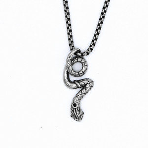 <b>Titanium</b> Steel Snake Pendant Necklace Unisex Fashion Jewelry Stainless Steel Animal Zodiac Design White Red Black Color Options - Product Image 1
