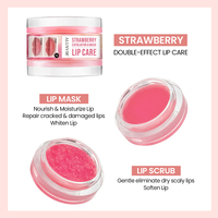 Coffret Baume et Gommage Lèvres 2 en 1 Fraise Sucrée Rose Exfoliant Éclaircissant Masque Lèvres Logo Personnalisé Marque Blanche