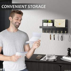 Porte-clés et porte-lettres style ferme, étagère flottante de 15 pouces, 7 crochets robustes pour clés, décoration murale d'entrée, porte-clés rustique pour la maison - Product Image 3