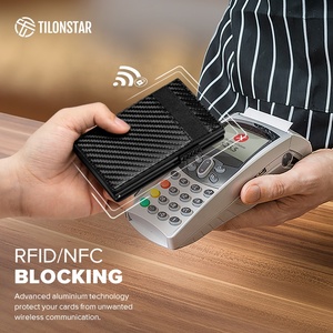 TILONSTAR TVC316 Customizable Carbon Fiber Credit Card Wallet Aluminum Pop up Carteras Leather <b>ID</b> Card <b>Holder</b> - Product Image 5