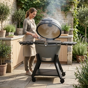 <span class=keywords><strong>Barbecue</strong></span> Kamado en céramique AUPLEX de 27 pouces, design pliable avec chariot – Fumoir au charbon de bois de luxe haut de gamme avec éléments en <span class=keywords><strong>fonte</strong></span> - Product Image 1