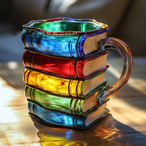 Mug à café W45, nouveauté, livres peints en 3D, mug unique en résine colorée, empilement de livres, tasse à café, mug livre peint - Product Image 5