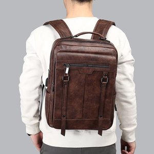 Laptop <b>Backpack</b> 15-Inch Waterproof PU Business Travel Bag Unisex Solid Color Contrasting Stitching Spring 2024 - Product Image 3