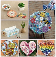Vente en gros de mini-tuiles de mosaïque rondes irisées en verre recyclé coloré pour l'artisanat fait main