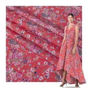 Digital Printing Provide Free Sample 100% Cotton Plain Woven Fabric 125gsm Custom Red Flower Printing for Women Party Clothing