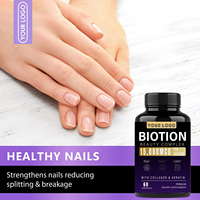 Capsules de biotine, collagène et kératine en marque privée OEM, favorisent la croissance des cheveux, l'élasticité de la peau et la force des ongles, végétaliennes, non-OGM, 60 unités