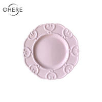 Assiettes à steak en céramique rose de haute qualité Ohere, motif floral en relief, 10,5 pouces, vaisselle en porcelaine pour la décoration de mariage, assiette à dîner