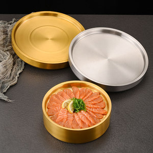 Assiettes et plateaux de service ronds en acier inoxydable de qualité alimentaire à double isolation, style coréen, pour restaurants et banquets de mariage - Product Image 2
