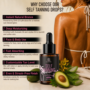 Gotas Autobronceadoras de Marca Privada, Bronceador Natural sin Sol, Suero Bronceador con DHA <span class=keywords><strong>para</strong></span> Rostro y Cuerpo, Proveedor de Fórmula Personalizada OEM ODM - Product Image 2