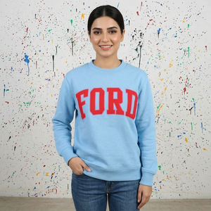 Sudadera con Cuello Redondo y Estampado de Letras Ford para Hombre, Corte Regular, Informal, Tejida, Color Azul Claro, 100% Algodón, Ropa de Otoño, CLUSH SPORTS - Product Image 1