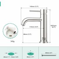 Robinet de lavabo monocommande moderne en céramique et acier inoxydable 304 sans plomb, à poser sur le comptoir, pour hôtels