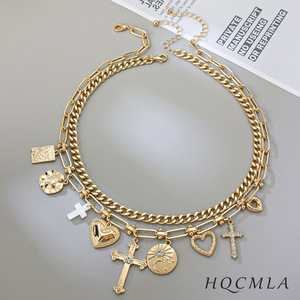 Collana Girocollo a Catena di Lusso da Donna di Tendenza con Ciondolo a Croce Sovrapposto di Alta Gamma e Design di Nicchia - Gioiello con Motivo a Croce di Grande Successo - Product Image 3