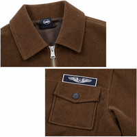 Blouson Bomber Homme Hiver Marron Côtelé Brodé sur le Devant avec Capuche, Veste de Travail Zippée, Poches Poitrine Utilitaires, Manches Longues Décontracté