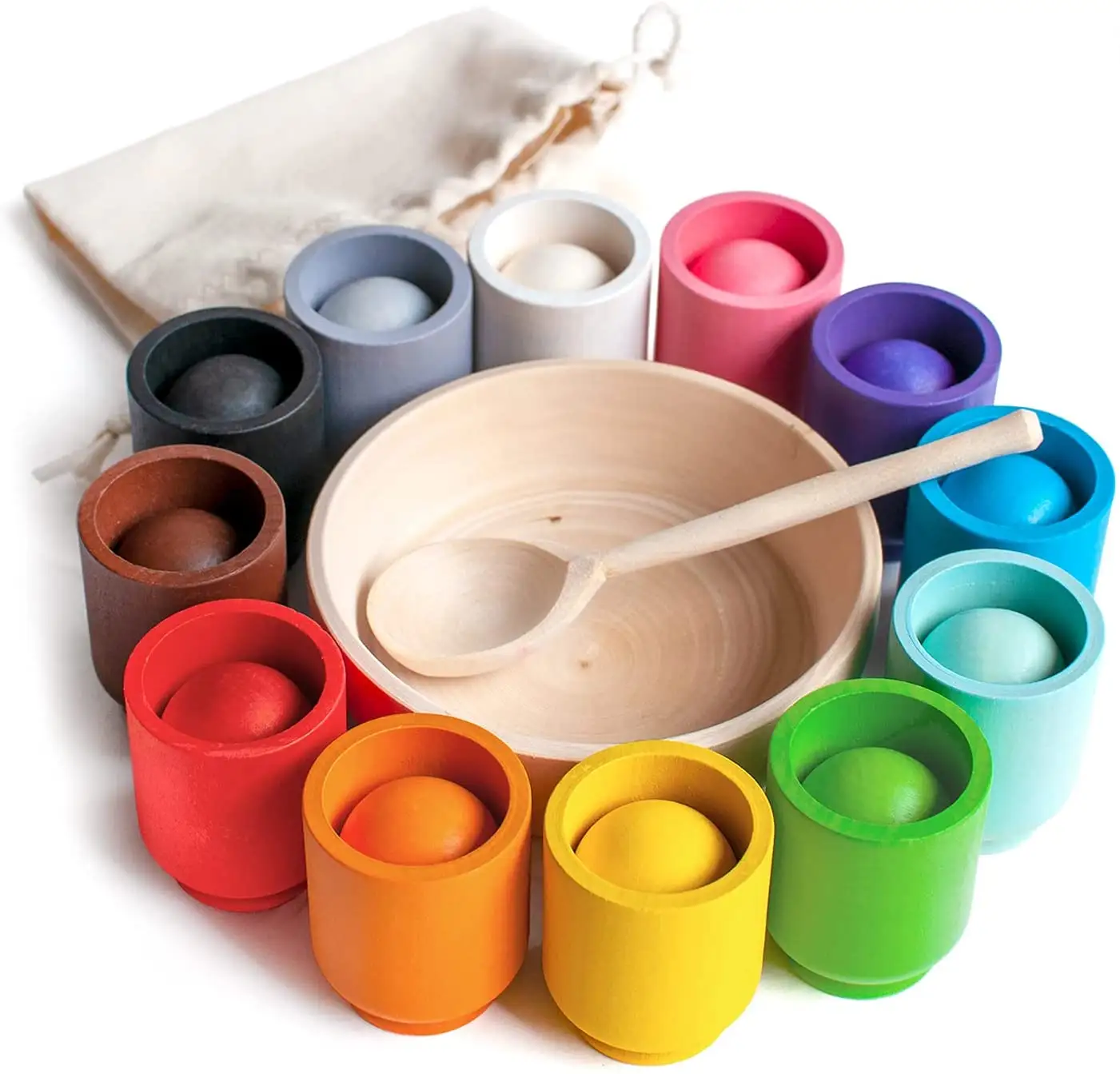 Balles dans des tasses Montessori jouet trieur en bois jeu 12 balles 30 mm âge 1 + couleur tri et comptage apprentissage préscolaire éducation