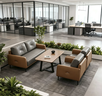 Ensemble table et canapé de bureau en cuir PU minimaliste, durable, pour espace d'attente de bureau