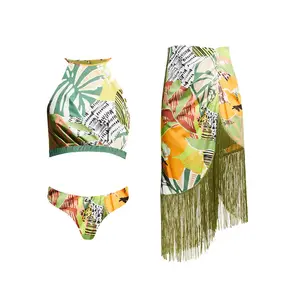 2024 New Design Split Bathing Suit Female Skinny Tassel Beach Skirt Bikini Three Pieces Set For Women