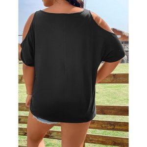 Camiseta de Manga Corta con Estampado de Calavera para Mujer, Talla Grande, Hombros Descubiertos, Transpirable, Informal, para Verano - Product Image 2