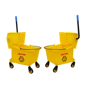 Office school janitorial product 24 litre 26 quart industrial single cleaning mop bucket trolley and side press wringer