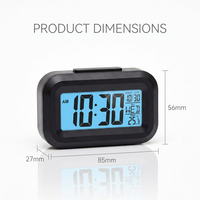 Réveil numérique LCD de bureau, mini horloge de table avec veilleuse, affichage du calendrier et de la température, fonction snooze, alimenté par piles