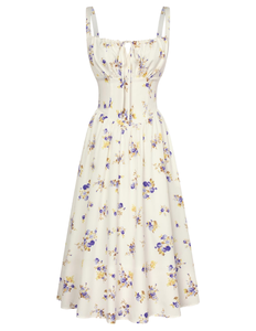 Robe midi en mousseline de soie à imprimé floral avec bretelles spaghetti, col carré, coupe trapèze, robe d'été décontractée - Product Image 1