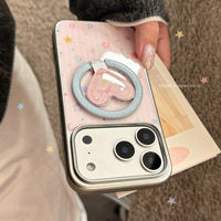 Coque rose à étoiles et pois pour iPhone 17 Pro Max, avec petit support magnétique pour iPhone 16, motif dessin animé doré