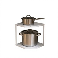 Étagère d'angle en forme d'éventail à 2 niveaux pour comptoir de cuisine, organisateur d'angle en métal blanc pour ustensiles de cuisine, support de rangement pour casseroles et poêles