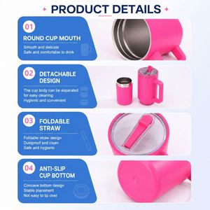 Custom Detachable 40 oz 2-IN-1 Reusable Coffee Travel Mug Leakproof Insulated Stainless Steel Tumbler <b>with</b> Handle and Flip <b>Straw</b> - Product Image 3
