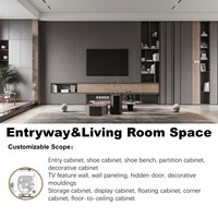 Meubles TV rustiques en MDF gris avec unité flottante LED pour salon, consoles multimédias, fabrication OEM sur mesure