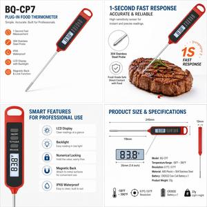 Termómetro Digital para Alimentos con Resistencia al Agua IPX6, Pantalla LCD de Lectura Instantánea, Sonda para Carne de Acero Inoxidable 304, Medidor para Cocinar, Asar a la Parrilla y Preparar Bistecs - Product Image 5