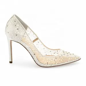 Fashion Sequins Silk Satin And Mesh Wedding Shoes High Heel Women Bridal Shoes