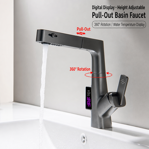 Zinc Alloy Ceramic Pull-out Deck Mount Bathroom Sink Basin <strong>Faucet</strong> Tap Single Hole <strong>Installation</strong> Hot/Cold Water Mixer Digital - Product Image 1