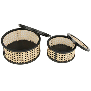Lot de 2 boîtes de rangement rondes <span class=keywords><strong>en</strong></span> <span class=keywords><strong>rotin</strong></span>, boîtes de rangement décoratives <span class=keywords><strong>avec</strong></span> <span class=keywords><strong>couvercle</strong></span> - Product Image 3