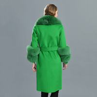 Offre Spéciale dame à la main coudre printemps hiver laine manteau avec vraie fourrure de renard ceinture conception Double visage Long Style femmes cachemire manteau