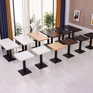 <span class=keywords><strong>Table</strong></span> de salle à manger en bois contreplaqué avec base en métal doré en acier inoxydable et plateau en marbre artificiel blanc et noir pour la restauration commerciale, les restaurants, les bars et les clubs - Product Image 2