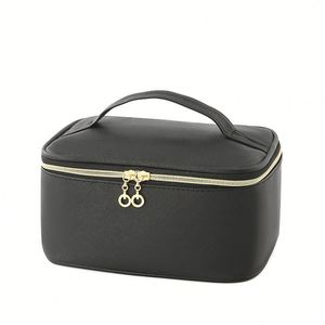 Bolsa de Maquillaje de Viaje de Gran Capacidad para Mujer, Bolsa de Cosméticos de Cuero PU con Doble Cremallera, Asa Portátil, Estuche Organizador de Maquillaje - Product Image 1