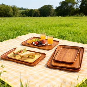 Sustainable Modern <strong>Rectangular</strong> Wood Grain <strong>Serving</strong> Tray Food Grade <strong>Plastic</strong> PP Tray for Cafe Desserts Afternoon Tea - Product Image 2
