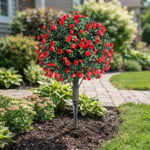 Boule d'arbres artificiels en gros avec piquet <span class=keywords><strong>de</strong></span> fixation au sol, fausse boule <span class=keywords><strong>de</strong></span> fleurs <span class=keywords><strong>de</strong></span> roses, arbuste pour aménagement extérieur commercial, villa et <span class=keywords><strong>jardin</strong></span> - Product Image 1
