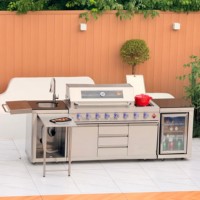 Cuisine extérieure de luxe moderne en acier inoxydable, barbecue à gaz, réfrigérateur, évier, GPL/GN, 8 brûleurs infrarouges réglables et pliables