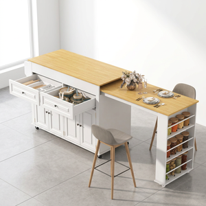 Îlot de <span class=keywords><strong>cuisine</strong></span> blanc <span class=keywords><strong>sur</strong></span> roulettes, table de <span class=keywords><strong>cuisine</strong></span> extensible avec tiroir de rangement, armoire et étagère à épices - Product Image 2