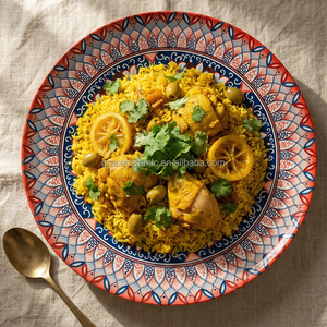 Ensemble d'assiettes à dîner marocaines en porcelaine fine, peintes à la main, écologiques et au design personnalisé - Product Image 4