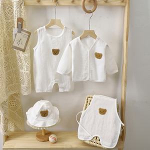 Conjunto <span class=keywords><strong>de</strong></span> Cuatro Piezas para Bebé Recién Nacido, Chaqueta con Tirantes, Faja, 100% Algodón, Color Sólido, Ropa <span class=keywords><strong>de</strong></span> Verano Unisex - Product Image 2