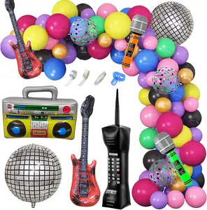 80er 90er Jahre Thema Party Dekorationen 90 Stück Ballon Girlande Kit Disco Ball Radio Boom Box Retro Handy Gitarre Mikrofon Ballon