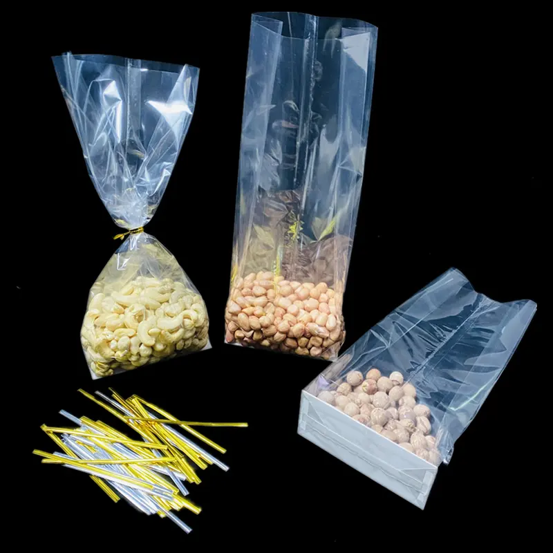 Emballage alimentaire en plastique à gousset transparent avec logo personnalisé sac de violoncelle cadeau sacs plats à fond carré pour bonbon sac d'emballage cadeau