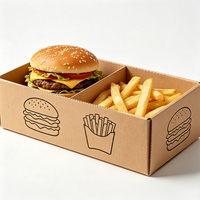 Boîte en carton ondulé de qualité alimentaire, écologique, avec logo personnalisé, pour la vente à emporter de hamburgers et frites