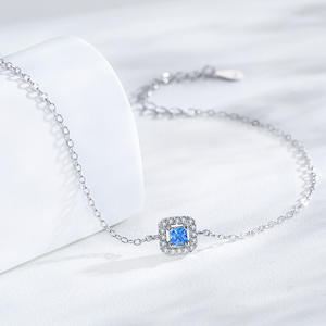 Pulsera de Cadena con Circonita Cuadrada Azul Océano en Plata de Ley S925 para Mujer, Joyería Sencilla para Uso Diario, Versión de Cobre Personalizable - Product Image 3