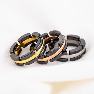 yunnique Geometric <b>Black</b> Ceramic <b>Titanium</b> Steel <b>Ring</b> 18K Gold Plated Unisex Fashion Jewelry Gift - Product Image 2
